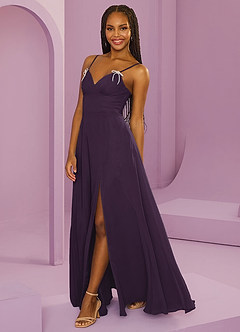 Barbie ♥ Azazie Bridesmaid Dresses Plum A-Line with Pockets Chiffon Dress image8