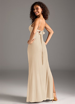 Azazie Mai Bridesmaid Dresses Champagne Sheath Pleated Mesh Dress image2