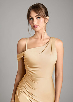 Azazie Madelyn Bridesmaid Dresses Gold Mermaid One Shoulder Stretch Satin Convertible Dress image3