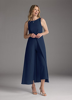 Azazie Anitta Mother of the Bride Dresses Dark Navy Jumpsuit/Pantsuit Pleated Stretch Crepe Dress image1