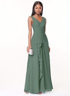 Azazie Julianna Bridesmaid Dresses Eucalyptus A-Line Chiffon Dress image1