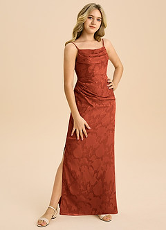 Azazie Mai Junior Etui Plissee Blumen-Burnout Kleid Rotbraun image4