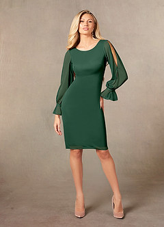 Azazie London Mother of the Bride Dresses Dark Green Sheath Mesh Dress image3