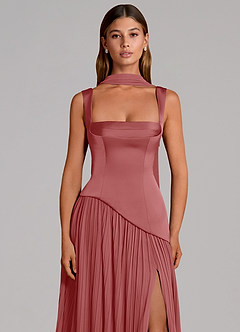 Azazie Stephanie Bridesmaid Dresses Antique Rose A-Line Pleated Stretch Satin Dress image6