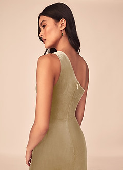 Azazie Argan Brautjungfernkleider A-Linie Eine Schulter Gefaltet Samt Kleid Goldene Bräune image7