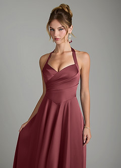Azazie Tenaya Bridesmaid Dresses Merlot A-Line Sweetheart Neckline Stretch Satin Dress image3
