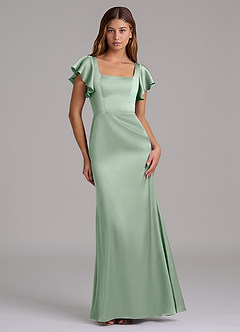 Azazie Elkie At-home Try On Dresses Emerald Mermaid Square Neckline Stretch Satin Dress image1