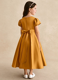 Azazie Princess Vestidos de florista Vestir Caramelo de Cetim fosco de Linha A com Plissado image2
