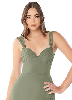 Azazie Audre Probar vestidos en casa Vestido de Agave de Gasa de Corte Sirena con Plisado image5