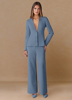 front Elara Staubblau Maßgeschneiderter Blazer aus edlem Webmuster