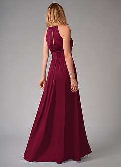 Azazie Bonnie Bridesmaid Dresses Burgundy A-Line Pleated Stretch Satin Dress image2