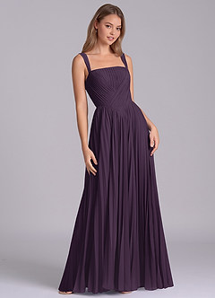 Azazie Mina Vestidos de damas de honor Vestido de Ciruela de Gasa de Corte en A con Plisado image5