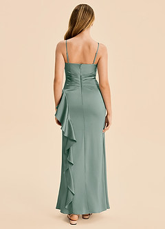 Azazie Lyla Junior Silver Sage Mermaid Pleated Stretch Satin Dress image2