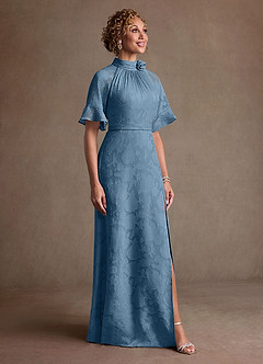 Azazie Hypatia Klänningar till brudens mor Klä Tubklänning i Blommig Utbrändhet Plisserad Stålblå image4