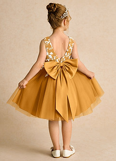 Azazie Butterfly Flower Girl Dresses Butterscotch A-Line Lace Dress image1