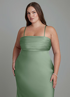 Azazie Saylor Abiti da Damigella Abito Sirena in Raso Elasticizzato Senza Spalline Matcha image17