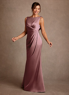 Azazie Baltimore Mother of the Bride Dresses Vintage Mauve A-Line Pleated Stretch Satin Dress image3