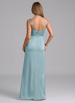 Azazie Leo Bridesmaid Dresses Moody Blue Sheath Pleated Stretch Satin Dress image2