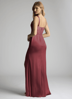 Azazie Elida Bridesmaid Dresses Merlot Sheath Pleated Stretch Satin Dress image2