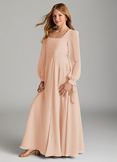Azazie Leonia Junior A-Linie mit Taschen Chiffon Kleid Englisches Rosa image4