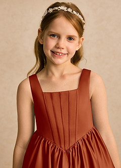 Azazie Myla vestidos de niña de las flores Vestido Pimenton de Satin Mate de Línea A con Plisado image6