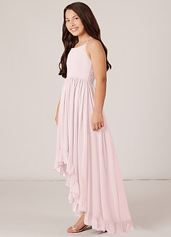 Azazie Sarafina Junior Blushing Pink A-Line Lace Chiffon Dress image3