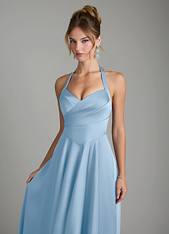 Azazie Tenaya Robes de demoiselle d'honneur Robe Trapèze en Satin extensible Décolleté en cœur Poudre Bleue image3