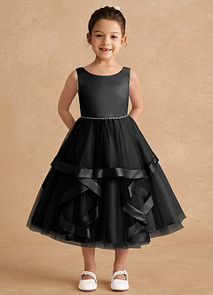 Azazie Posy Flower Girl Dresses Black A-Line Beaded Tulle Dress image1