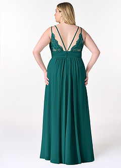 Azazie Maren Allure Bridesmaid Dresses Peacock A-Line V-Neck Lace Chiffon Dress image7