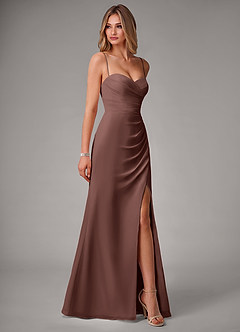 Azazie Haisley Abiti da Damigella Abito Convertibile Tubino in Chiffon a Spalla Scoperta Espresso image6