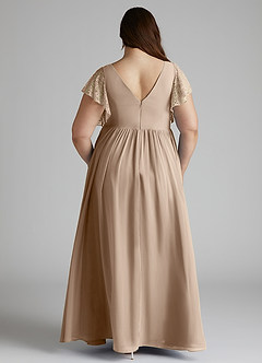 Azazie Zella Robes de demoiselle d'honneur Robe Trapèze en Mousseline de soie Dentelle Taupe image4