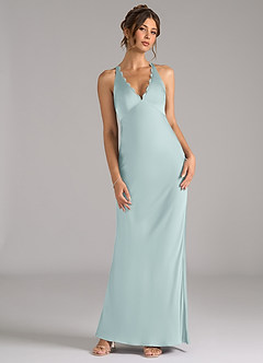 Azazie Tianna Bridesmaid Dresses Mist Sheath Stretch Satin Dress image4