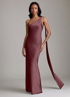 Azazie Galinda Brudtärnklänningar Klä av Sjöjungfru i Stretch Satin Ena axeln Sangria image4