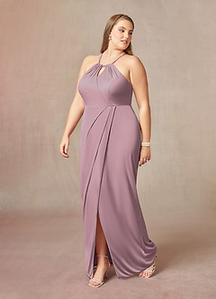 Azazie Hadid vestidos de madre de la novia Vestido de Rosa Polvorienta de Malla de Recto con Plisado image9