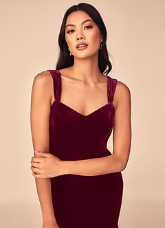 Azazie Lanessa Bridesmaid Dresses Cabernet Mermaid V-Neck Keyhole Back Velvet Dress image3