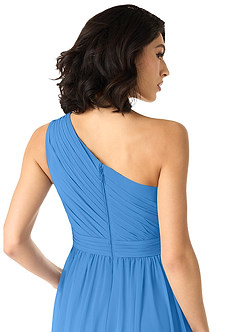 Azazie Mathilda Vestidos de damas de honor Vestido de Azul Grisaceo de Gasa de Corte en A con Hombro unilateral image5