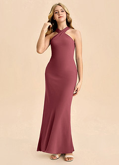 Azazie Doretta Junior Robe Fourreau en Mousseline de soie Plissée Merlot image3