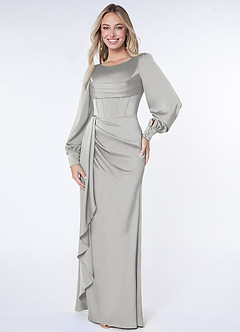 Azazie Raye Robes de demoiselle d'honneur Robe Sirène en Satin extensible Manche longue Argent image1