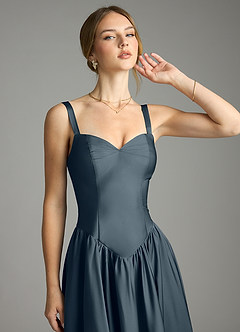 Azazie Evadina Suknie dla druhen Linia A Gorset Satyna elastyczna Do ziemi Sukienka image5