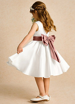 Azazie Sosie Flower Girl Dresses Ivory Cedar Rose A-Line Pleated Matte Satin Dress image4