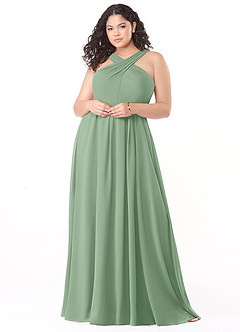 Azazie Dixie Vestidos de damas de honor Vestido de Matcha de Gasa de Corte en A con Halter Plisado image7