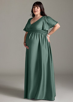 Azazie Verna Robes de demoiselle d'honneur de maternité Robe Trapèze Rayé Longueur ras du sol Satin extensible image14