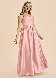 Azazie Kai Junior Powder Pink A-Line Pleated Stretch Satin Dress image4