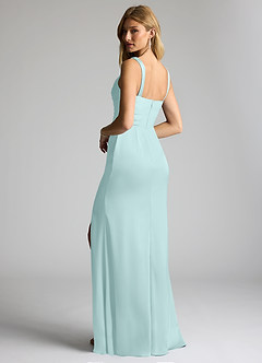 Azazie Elida Bridesmaid Dresses Sea Glass Sheath Pleated Stretch Satin Dress image2