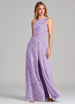 Azazie Phaedra Brautjungfernkleider A-Linie One-Shoulder Blumen-Burnout Kleid Flieder image3