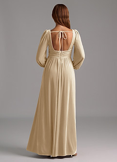 Azazie Norah Bridesmaid Dresses Champagne A-Line Long Sleeve Velvet Dress image2