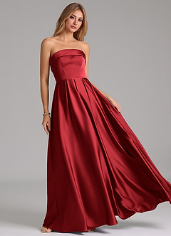 Azazie Lucienne Vestidos de madrinha de casamento Vestido Escarlate de Cetim elástico de Linha A com Sem alças image8