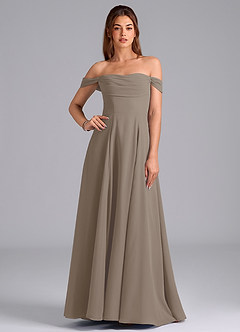 Azazie Almina Jurken voor bruidsmeisjes Converteerbaar Jurk van Chiffon met A-Lijn Off the Shoulder Taupe image1