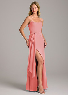 Azazie Tahlia Bridesmaid Dresses Coral A-Line with Belt Chiffon Dress image3