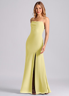 Azazie Grata Robes de demoiselle d'honneur Robe Sirène en Mousseline de soie Plissée Sorbet Citron image5